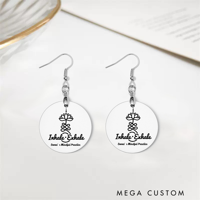 Personalized Inhale Exhale Earrings with Lotus Design Custom Name Jewelry Gift Acrylic Earrings for Yoga Lover