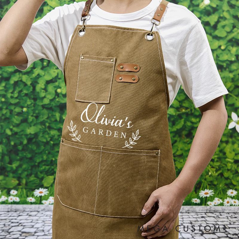 Personalized Garden Canvas Aprons with Name Green Planting Apron Gardening Apron with Pockets Outdoor Aprons Custom Gardener Gift 