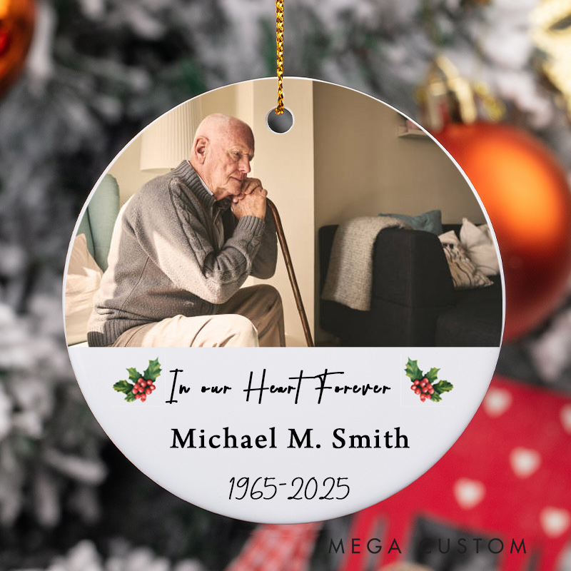 Personalized Photo Memorial Ornament In Our Hearts Forever Christmas Ornament Remembrance Ornament