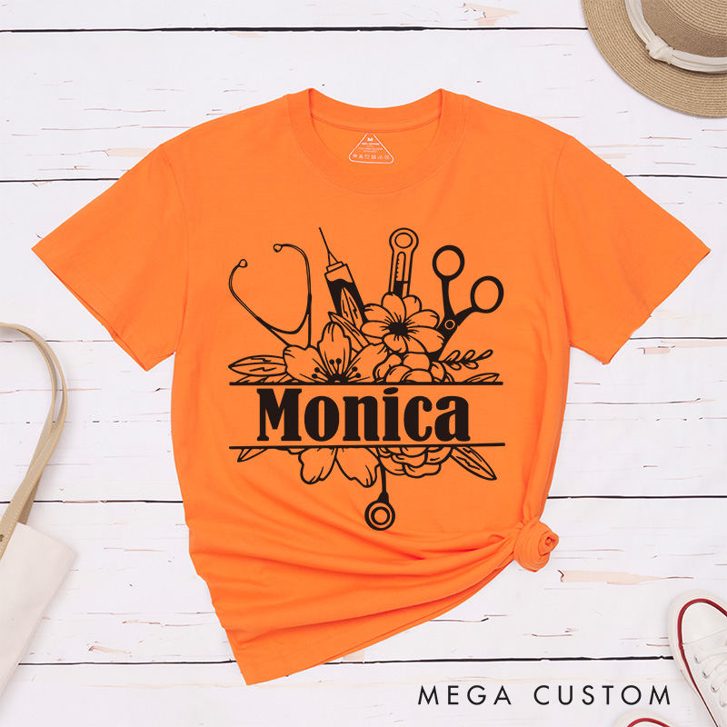 Personalized Nurse T-Shirts Elegant Medical Blooms Fashion Design T-Shirts