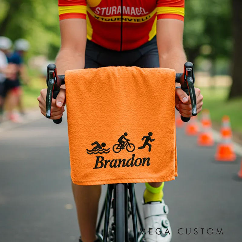 Personalized Riding Hand Towel with  Unique Triathlon Icons and Personalized Name Perfect for Outdoor Adventures Riding Cycling Biking Enthusiasts