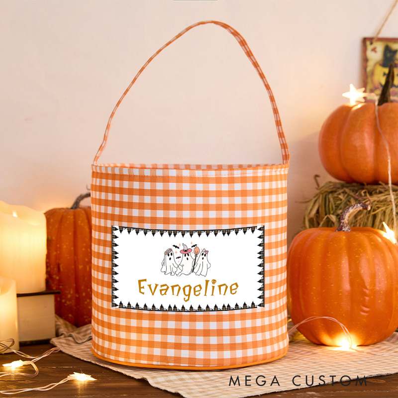 Personalized Halloween Treat Basket Adorable Ghost Trio Design Basket Halloween Gift