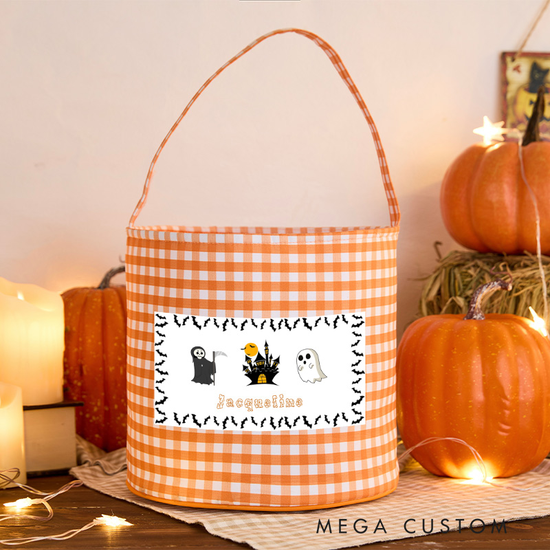 Personalized Halloween Treat Basket Spooky Castle Design Basket Halloween Gift