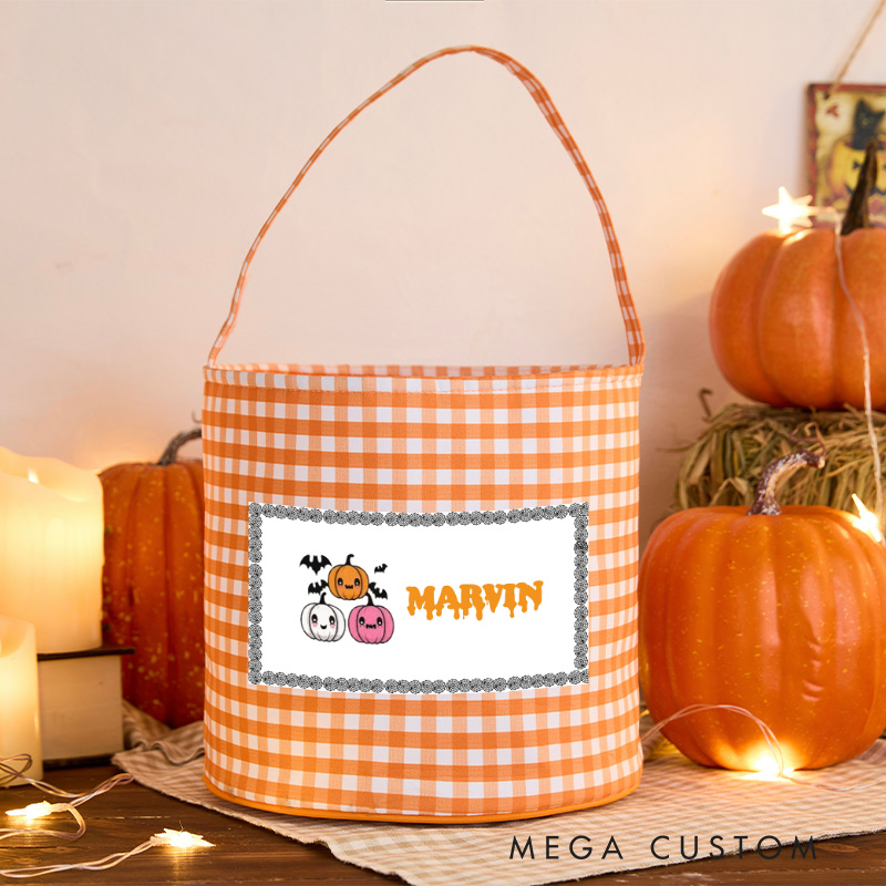 Personalized Halloween Treat Basket Adorable Pumpkin Trio Design Basket Halloween Gift