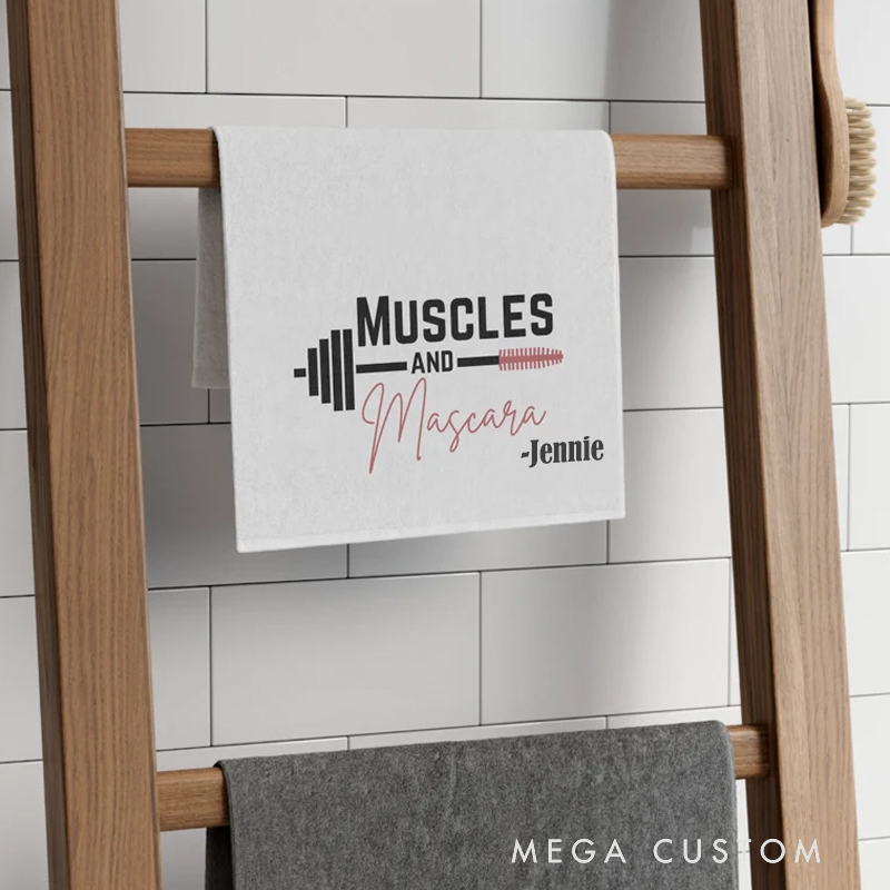 Personalized Gym Hand Towel with Muscles and Mascara and Custom Name Perfect for Fitness Enthusiasts Bodybuilders and Gym Lovers