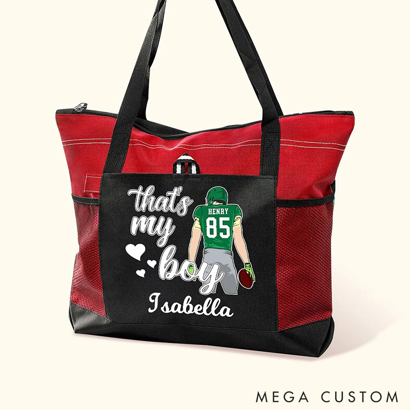 Personalized American Football Mom Tote Bag with Custom Name and Number, Show Your Pride Everywhere You Go