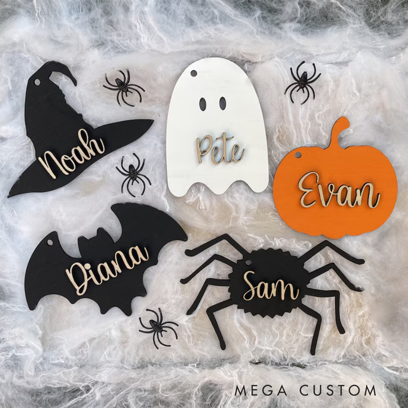 Personalized Halloween Hanging Ornaments Wooden Boo Name Tag Halloween Decor