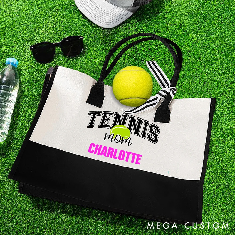 Personalized Baskteball Mom Sports Canvas Tote Bag with Custom Name, Carry Your Pride in Style