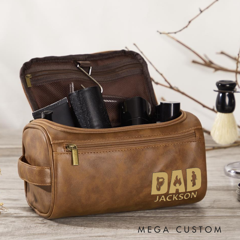 Personalized PU Leather Toiletry Bag with Dad Design Gift for Firefighter Fathers