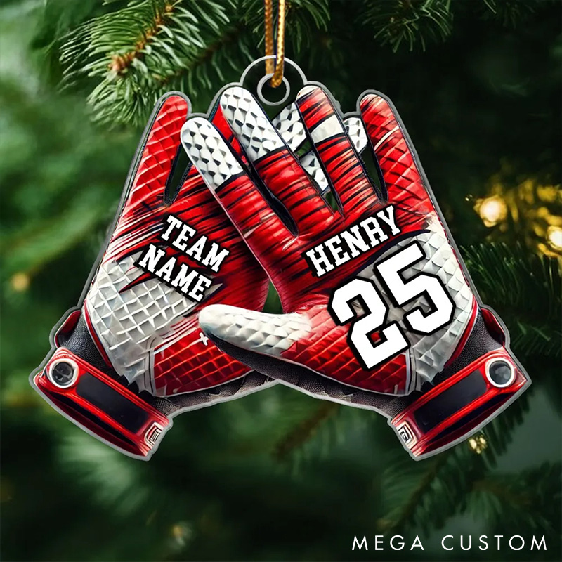 Personalized American Football Gloves Design Acrylic Ornament with Custom Player Name and Number