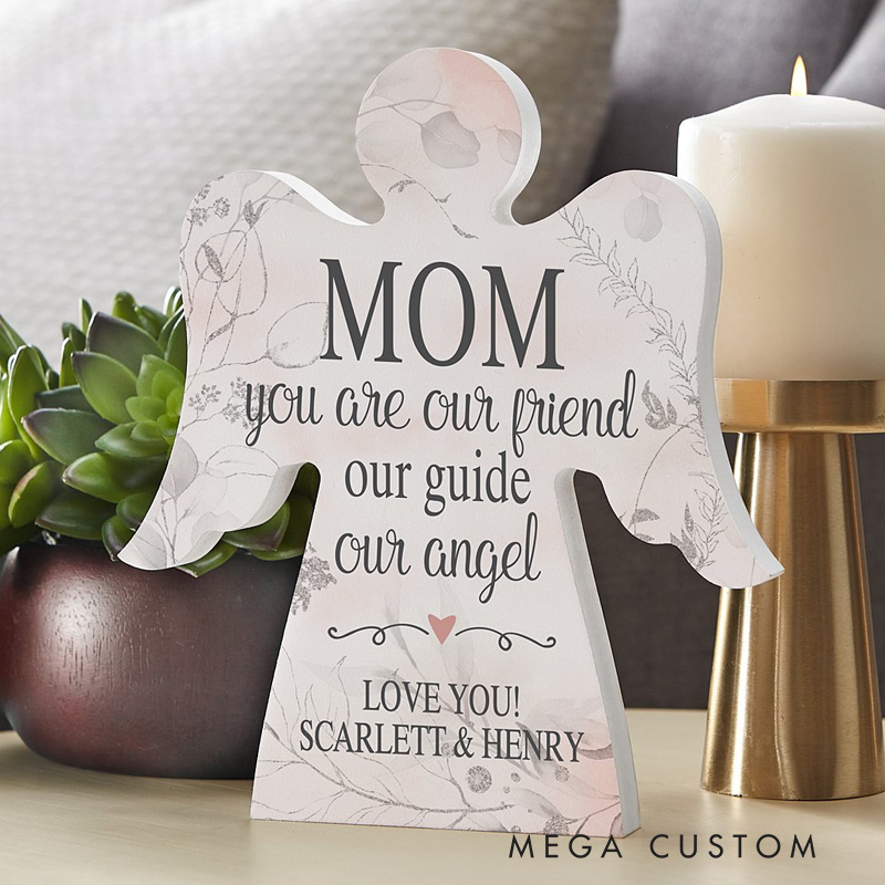 Personalized Angel Shaped Sign Memorial Ornament Special Mom Angel Figurine Wood Angel Ornament Sympathy Gift