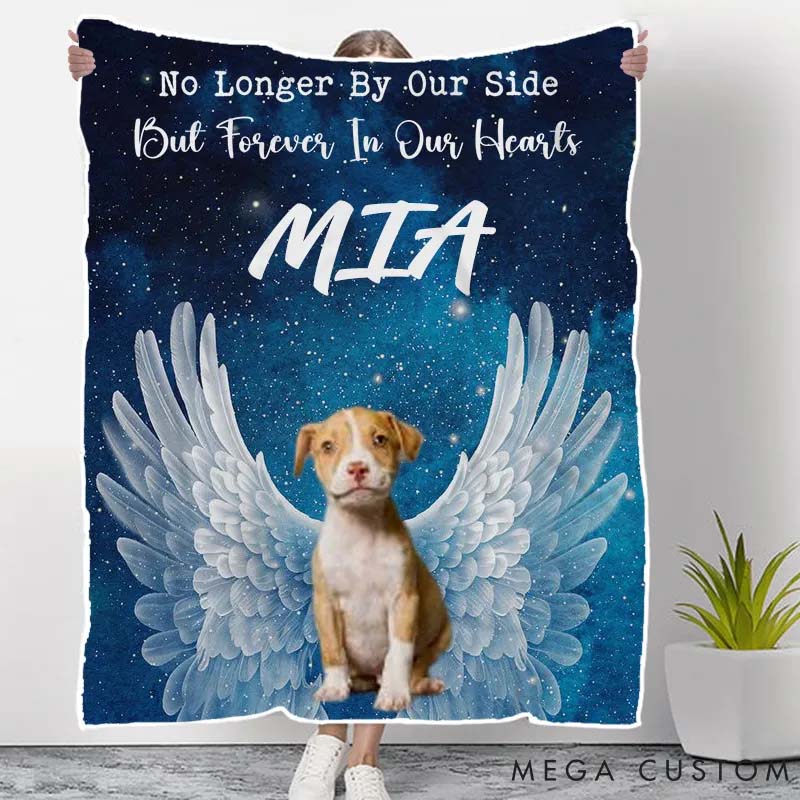 Personalized Pet Lover No Longer by My Side but Forever in My Heart Memorial Throw Blanket