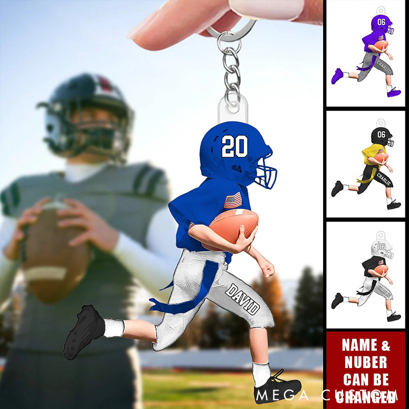 Personalized Fire and Player Design American Football Acrylic Keychain with Custom Number and Name