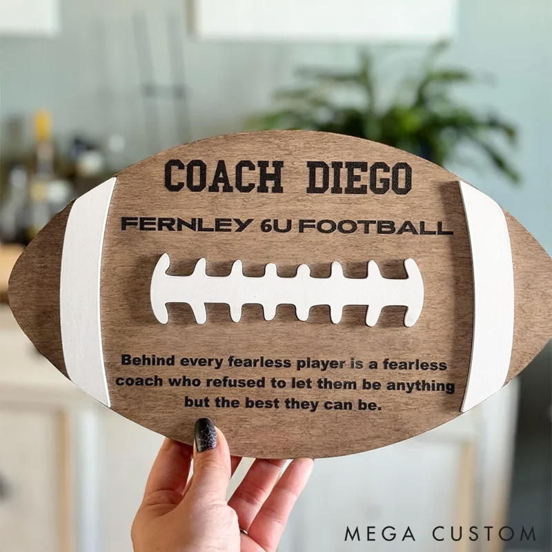 Personalized Football Wood Coach Plaque with Custom Your Text for End of Season Coach Gift