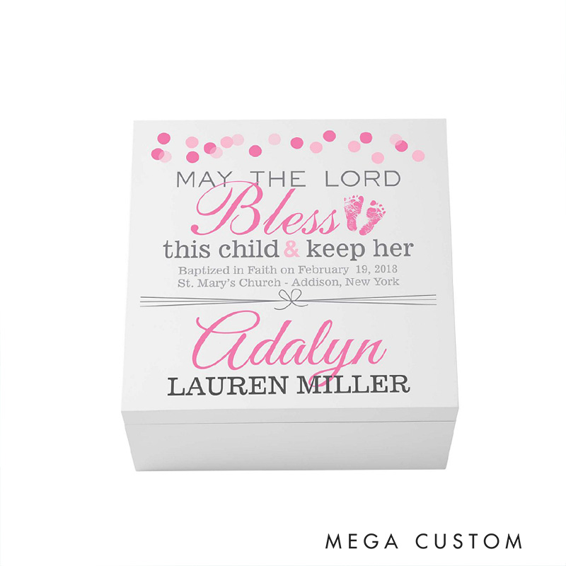 Personalized May the Lord Bless this Child White Wooden Keepsake Box with Name Religious Gift Baptism Gift for Boys and Girls