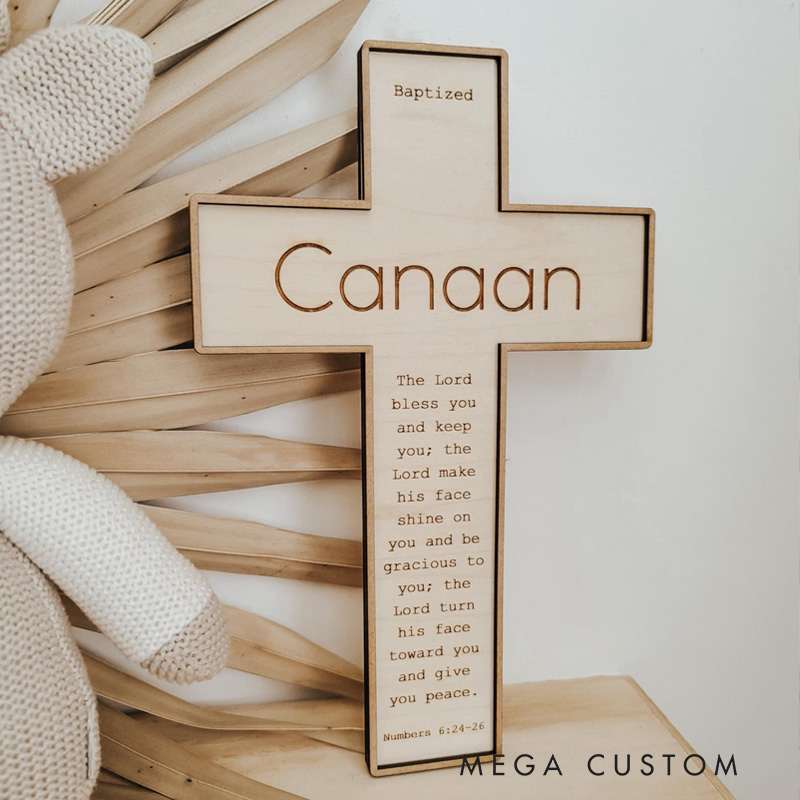 Personalized Bible Verse Wooden Cross with Name and Text Engraving Religious Gift Baptism Gift for Boys and Girls