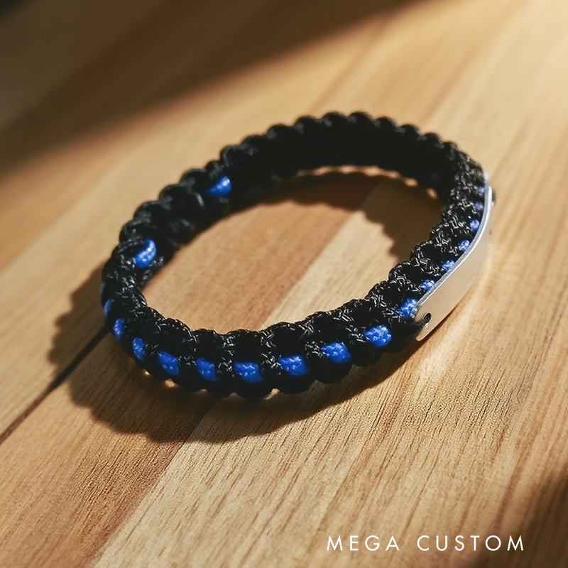 Personalized Thin Blue Line Paracord Bracelet with Star Accents Gift for Police