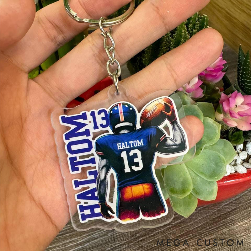 Personalized American Football Acrylic Keychain with Custom Number and Player Name