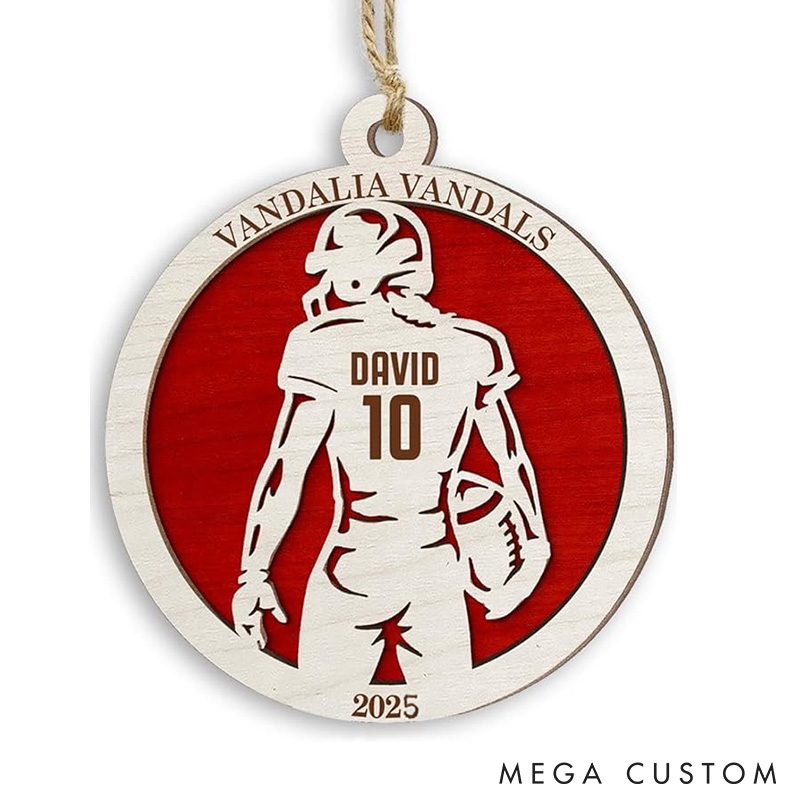 Personalized American Football Player Wooden Ornament with Player Name and Celebrate the Game