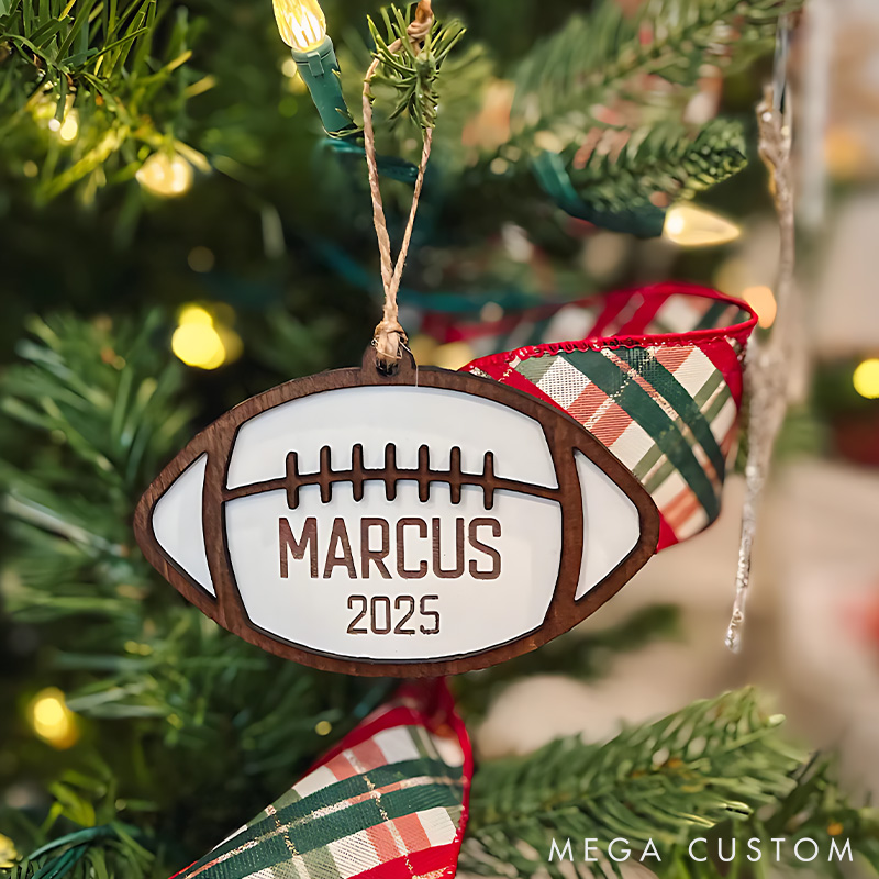 Personalized American Football Wood Ornament with Custom Name and Number for A Festive Touch for Sports Fans