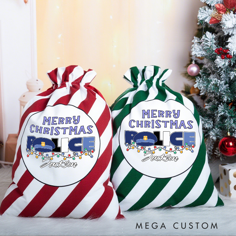 Personalized Merry Christmas Festive Design Gift Bag for Police Officer