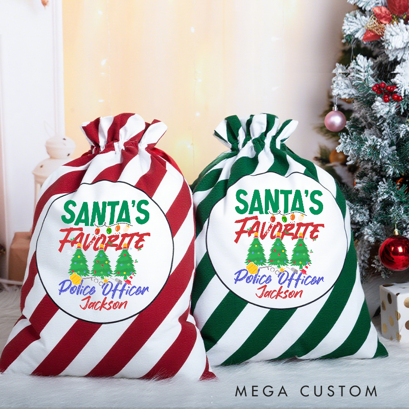 Personalized Santas Favorite Police Officer Christmas Bag Festive Tree Design