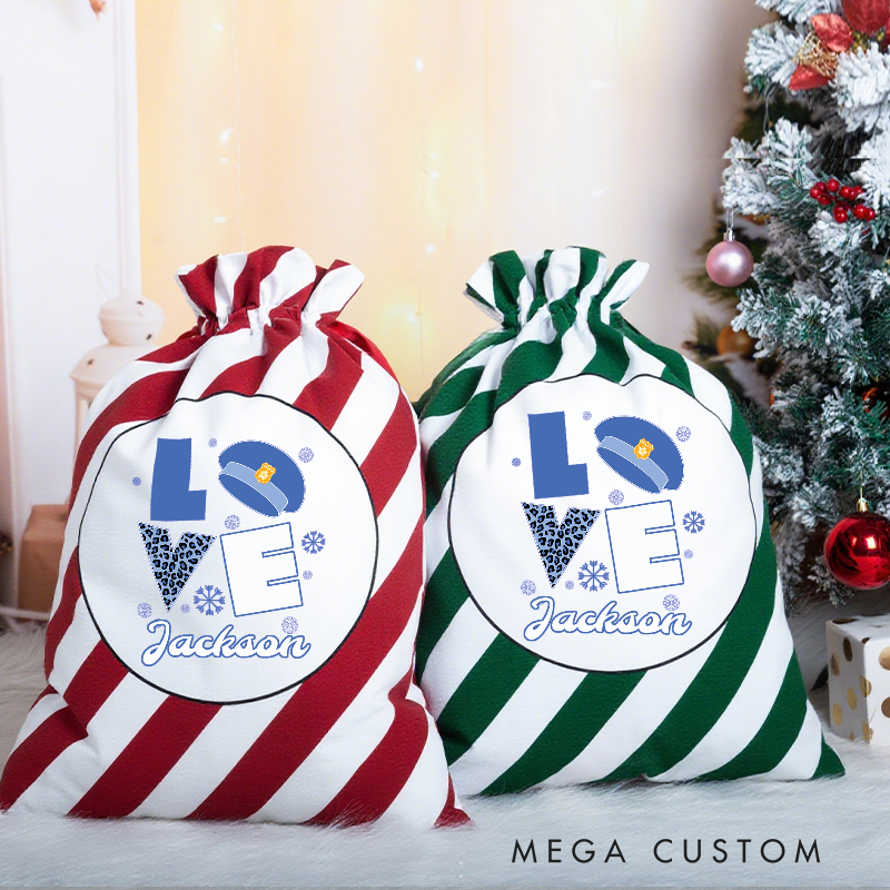 Personalized Love Police Christmas Gift Bag for Police Officer