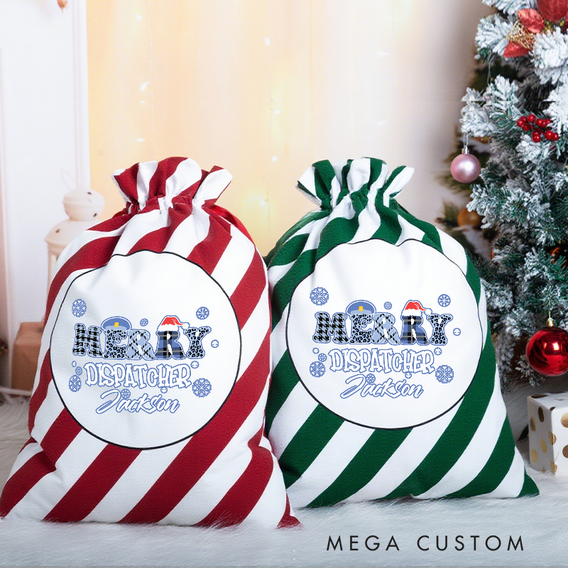 Personalized Merry Dispatcher Christmas Gift Bag for Police Officer