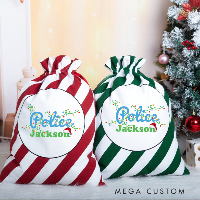 Personalized Police Christmas Gift Bag for Police with Festive Lights 