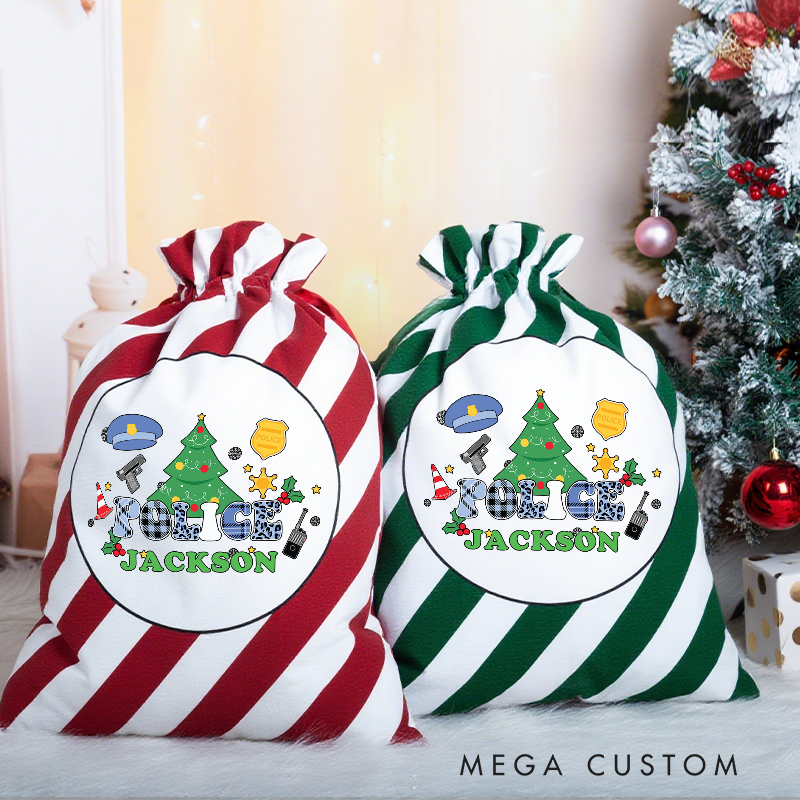 Personalized Police Christmas Gift Bag Festive Tree Gift for Police Law Enforcement Icons