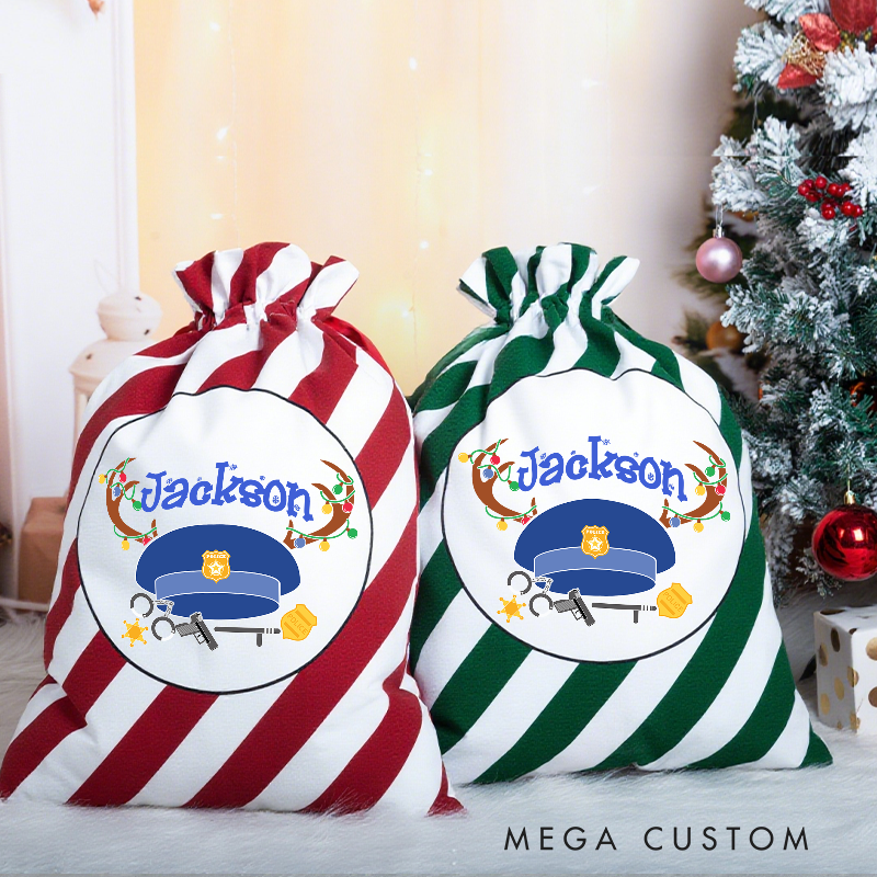 Personalized Police Christmas Gift Bag with Red Stripes Gift for Police Officer