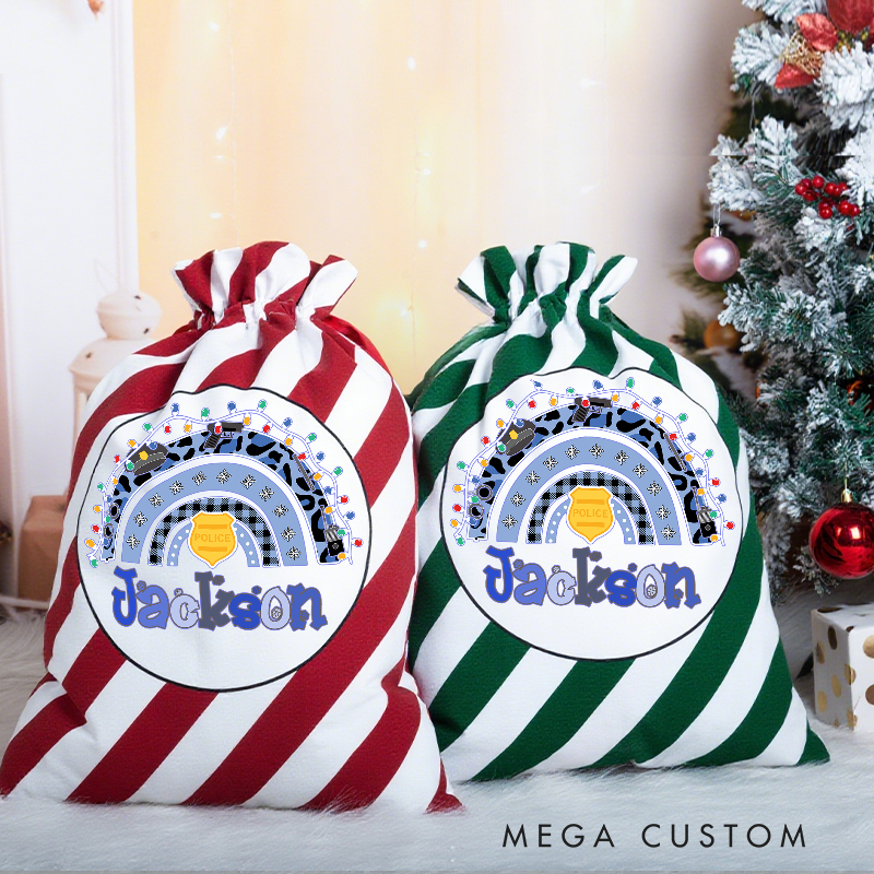 Personalized Police Christmas Gift Bag with Rainbow Badge Design Gift for Police Officer