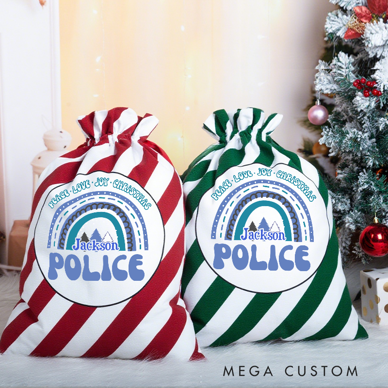 Personalized Police Christmas Gift Bag with Rainbow Badge Design Gift for Police Officer