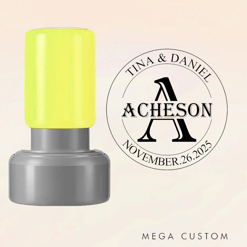 Personalized Round Housewarming Stamp First Home Design Custom Names Initial and Date Decorative Stamp for New Homeowners Crafting and Keepsakes