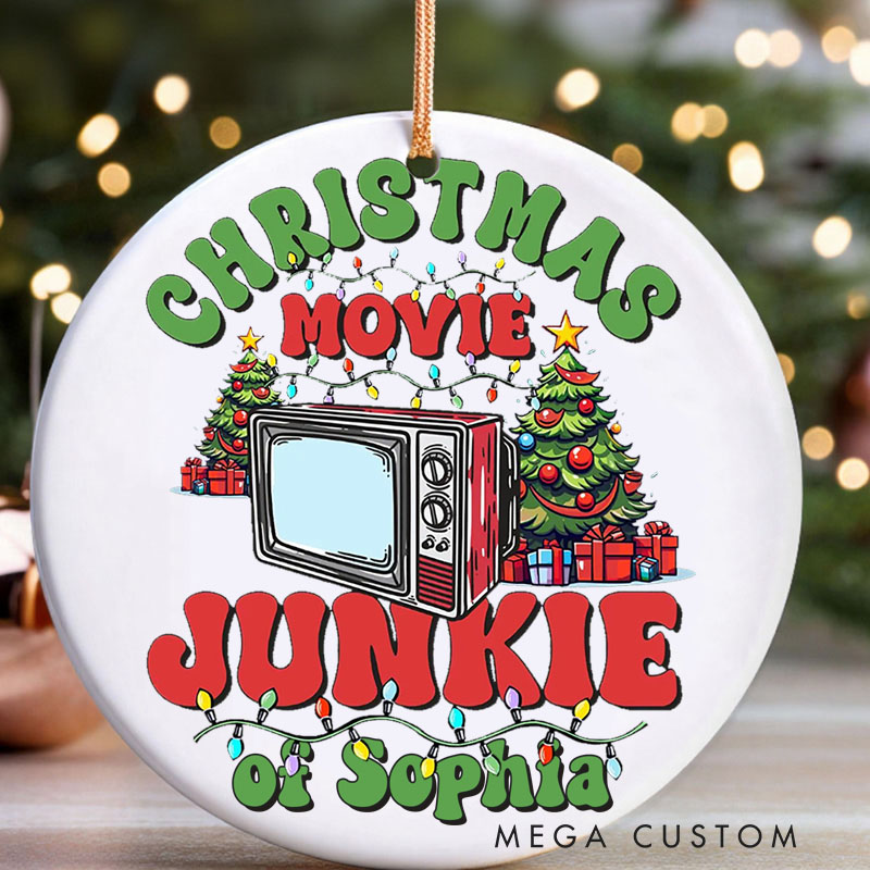 Personalized Christmas Movie Junkie Watching Ornament Christmas Film Ornament Movie Holiday Ornament