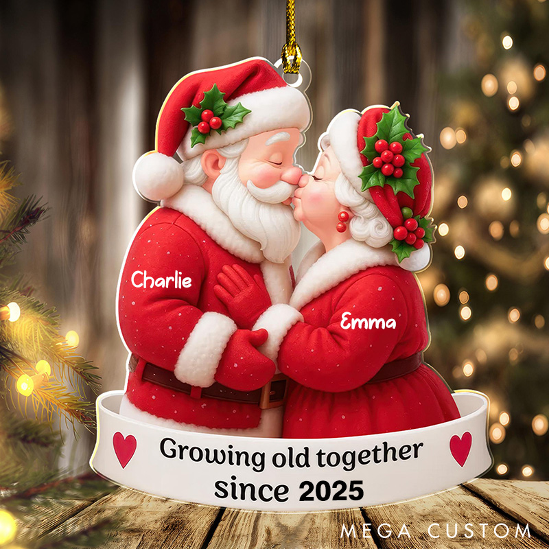 Personalized Santa Couple Growing Old Together Acrylic Christmas Ornament Anniversary Wedding Christmas Gift For Husband Wife