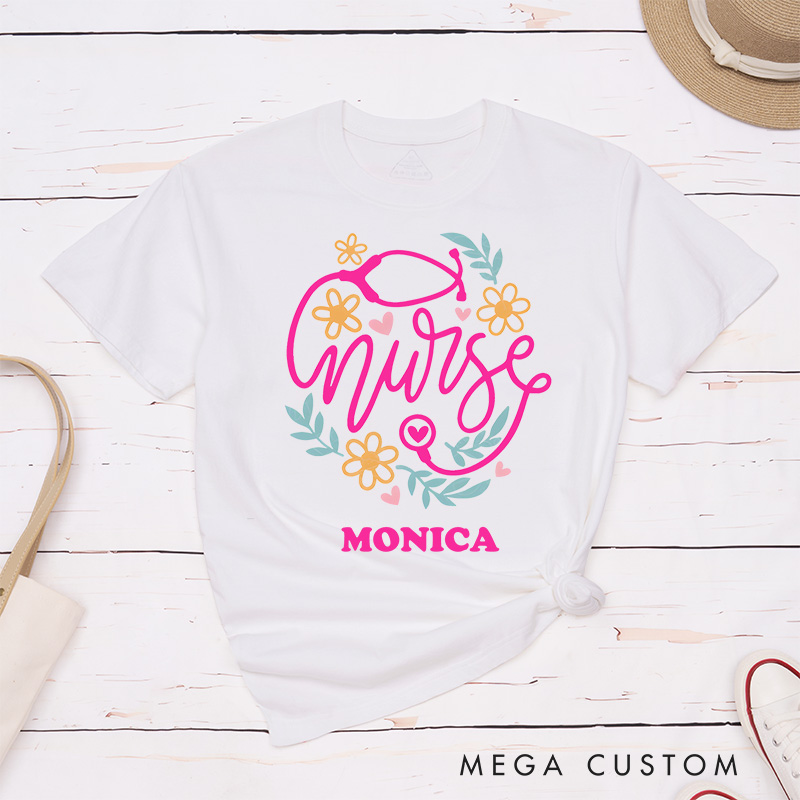Personalized Nurse T-Shirts Compassion in Bloom Nurse Touch Fashion Design T-Shirts