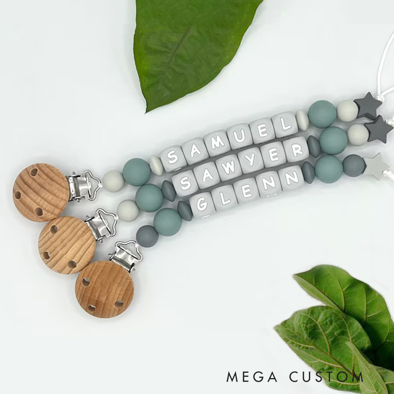 Personalized Baby Name Bead Soother Holders Pacifiers and Clips Funny Baby Gift