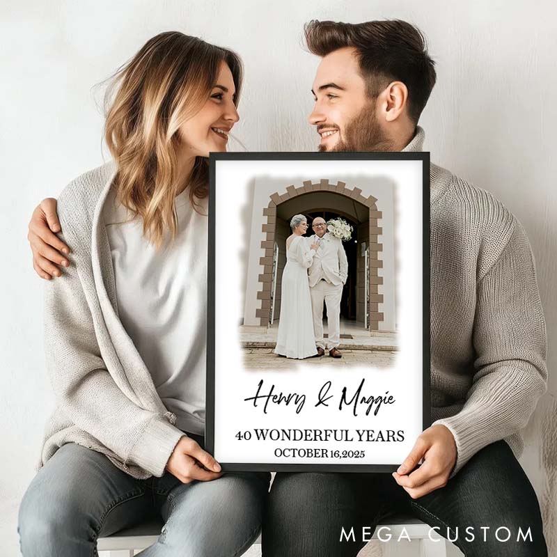 Personalized 40 Years Anniversary Canvas Painting Couple Anniversary Canvas with Photo for Wife Husband Celebrating Anniversary Years of Love Gift