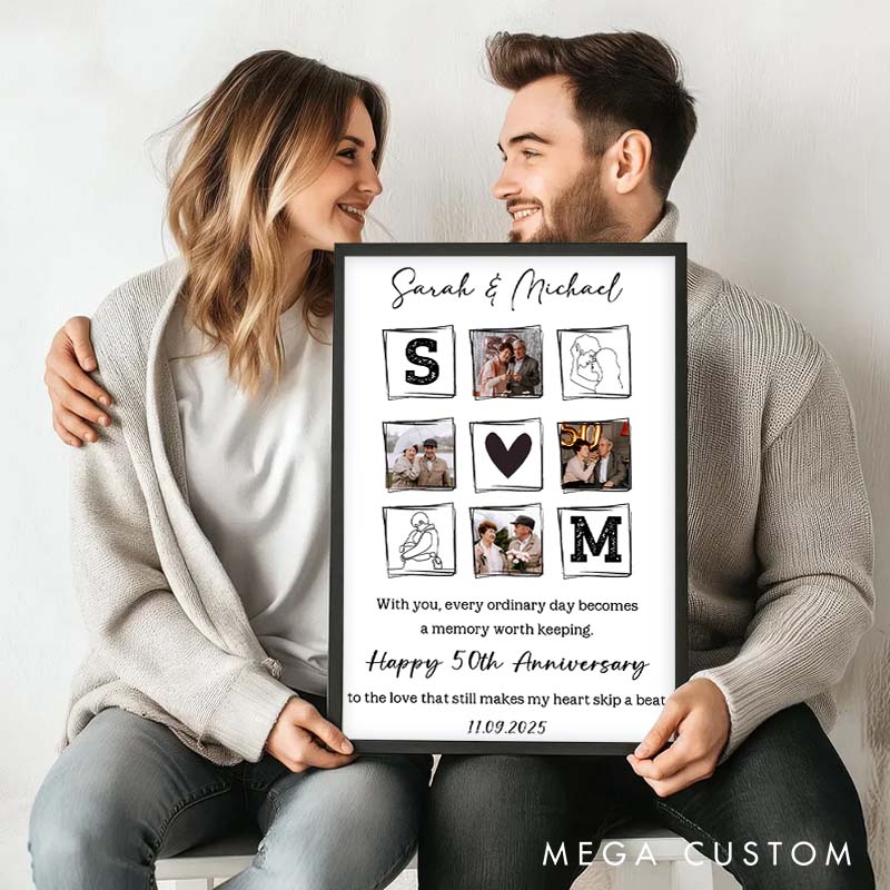 Personalized 50th Anniversary Canvas Couple Memories Canvas Painting with Photo Anniversary Gift Painting for Wife Husband