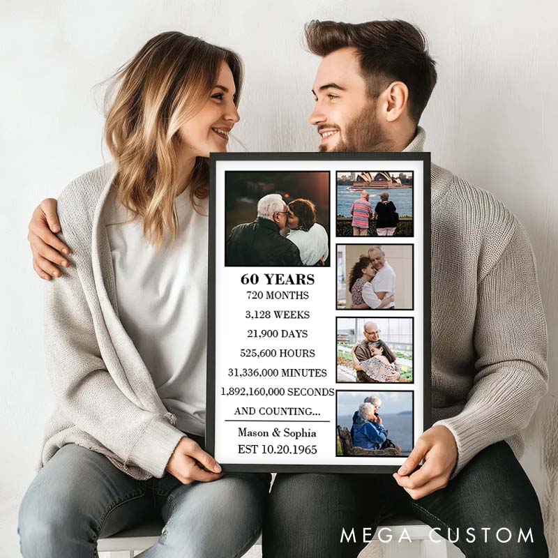 Personalized 60 Years Anniversary Canvas Wedding Anniversary Milestone Canvas Painting Wife Husband Anniversary Gift Painting