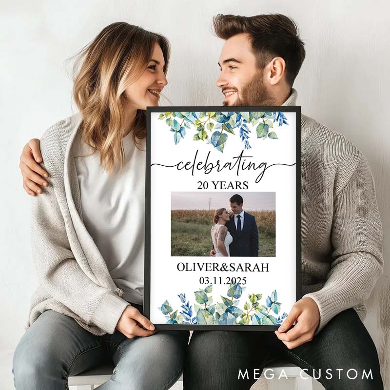 Personalized Couple Anniversary Years Canvas Painting Celebrating Wedding Anniversary Canvas with Photo for Husband Wife