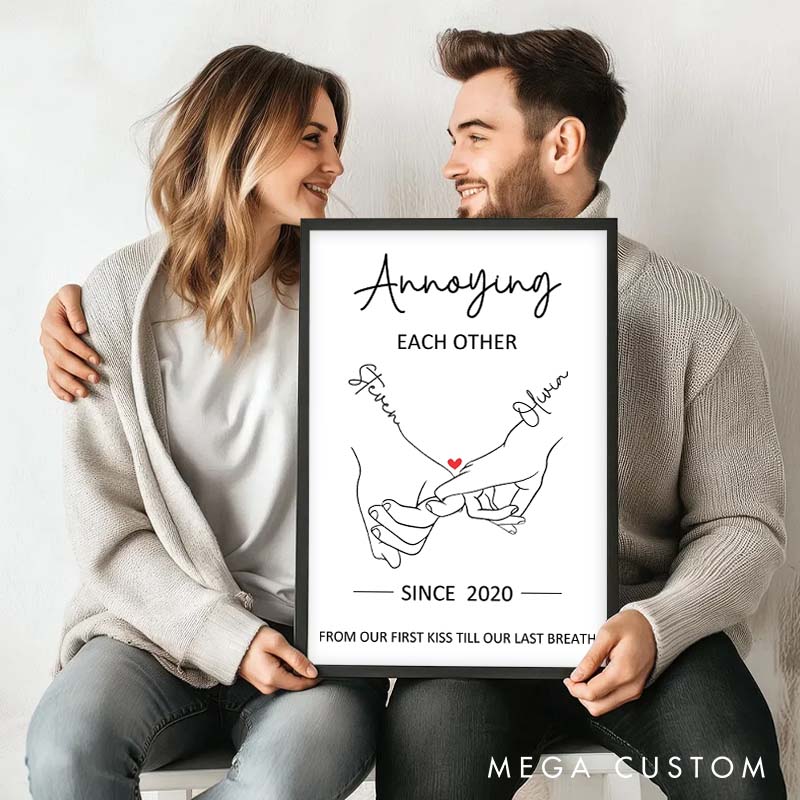 Personalized Couple Pinky Promise Canvas Painting Annoying Each Other Since Years Painting Wedding Anniversary Canvas for Husband Wife
