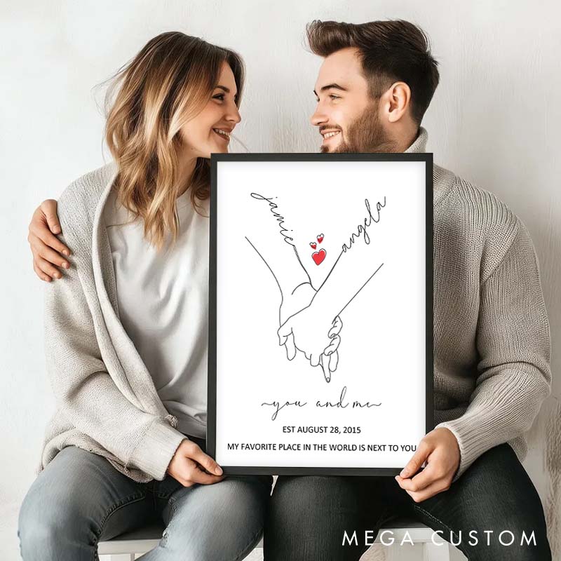 Personalized Couple Hand with Hand Canvas Painting You And Me Love Story Since Years Painting Wedding Anniversary Canvas for Husband Wife