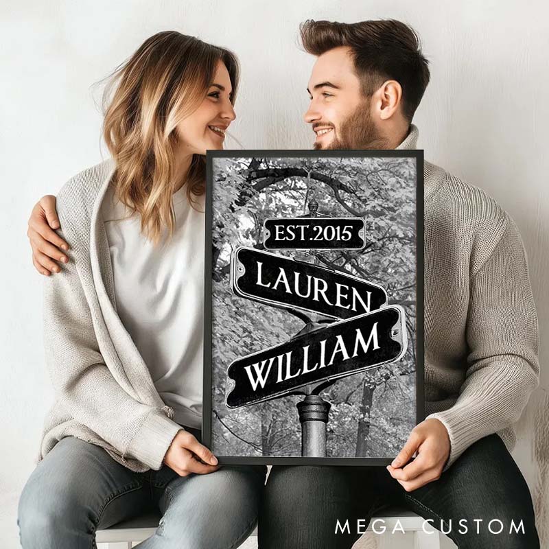 Personalized Anniversary Crossroads of Love Canvas Painting Always Beside You Couple Vertical Canvas Gift for Husband Wife Couple Anniversary Painting