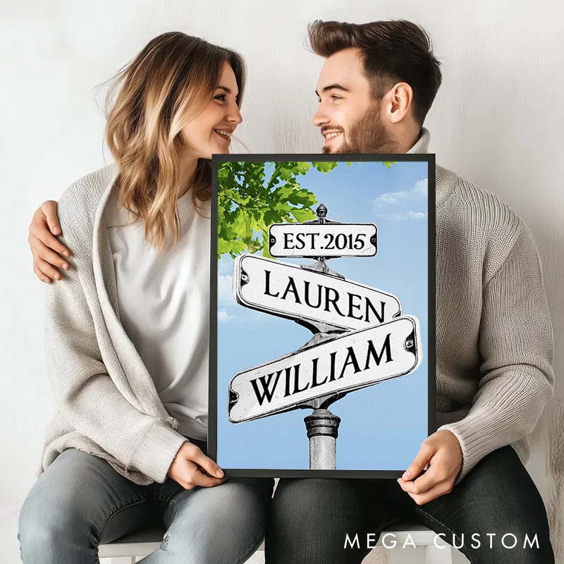 Personalized Anniversary Crossroads of Love Canvas Painting Love's Path Couple Canvas Painting Gift for Husband Wife Couple Anniversary Painting