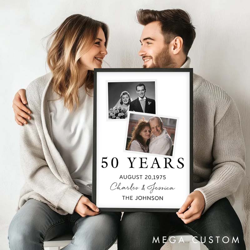 Personalized 50 Years Anniversary Canvas Painting Couple Canvas Painting with Photo Anniversary Canvas for Husband Wife