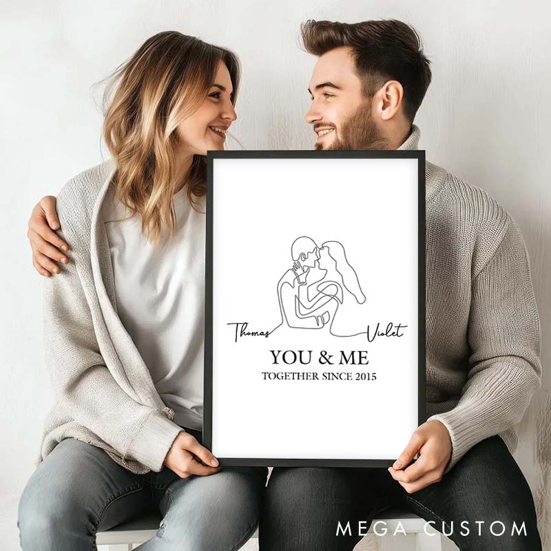 Personalized You and Me Canvas Painting Minimalist Together Since Line Canvas Painting Wedding Anniversary Canvas Painting for Couple