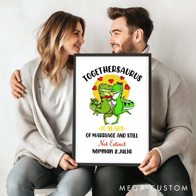 Personalized TOGETHERSAURUS 20 Years and Still Not Extinct Canvas Painting Funny Couple Timeless Anniversary Canvas Painting