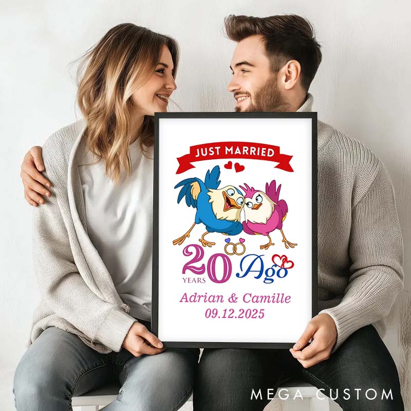 Personalized Lovebirds Anniversary Canvas Painting Romantic Just Married 20 Years Ago Couple Painting Timeless Anniversary Canvas Painting